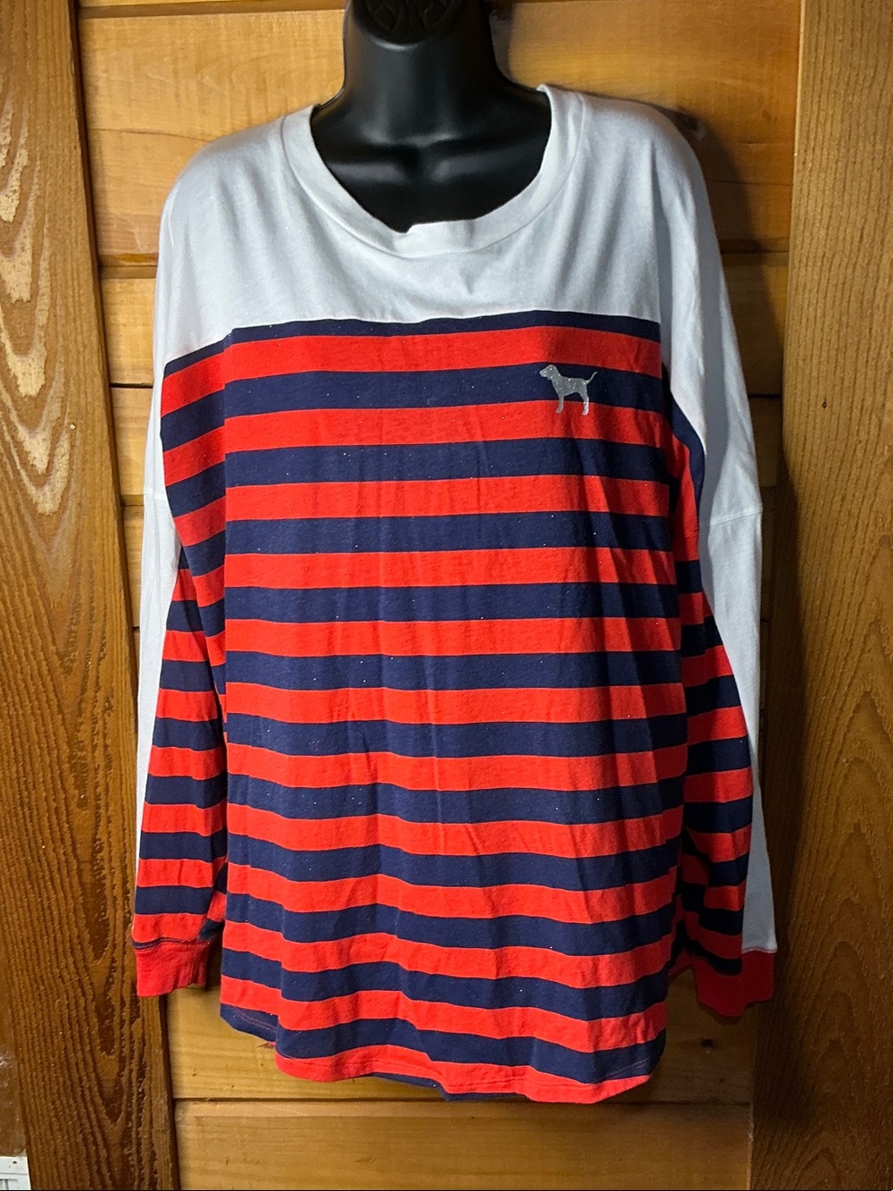 PINK Victoria's Secret Red and Navy Striped Long Sleeve Tee